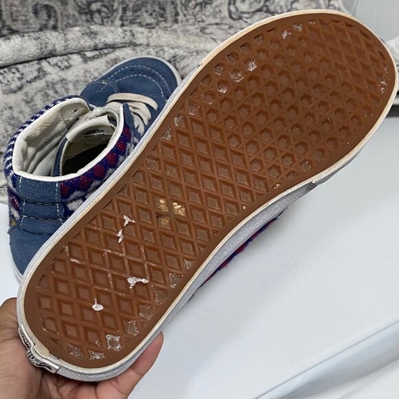 Vans Sk8 Hi Fair Isle Blue  Suede Sneakers Size 9.5W - Picture 6 of 7